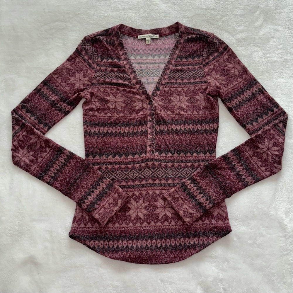Express One Eleven Womens Henley Longsleeve Shirt w/ Thumbholes Size Small